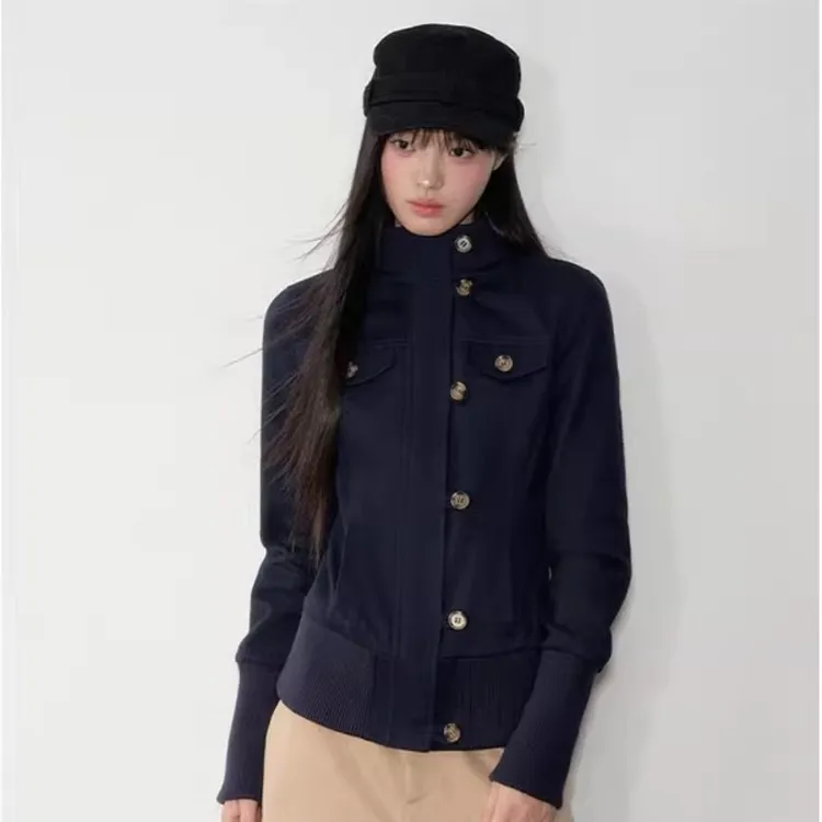 美式复古立领工装夹克外套女2025秋冬新款设计感修身拉链上衣夹克