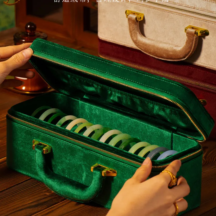 欧式高档丝绒手镯收纳盒大容量翡翠玉镯收藏盒镯子分格存放盒2025