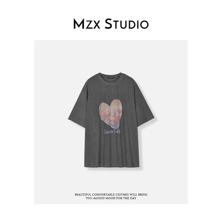 MZX 夏季纯棉爱心图案印花简约风短袖T恤 SY8962-A