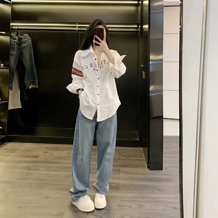 网红白色宽松慵懒风衬衫女春秋新款设计感小众复古百搭长袖衬衣潮