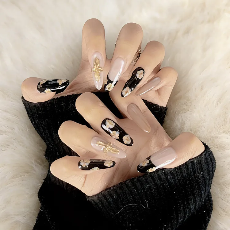 【繁花】猫眼手工穿戴甲中式雕花穿戴式甲片手绘气质美甲穿戴甲片