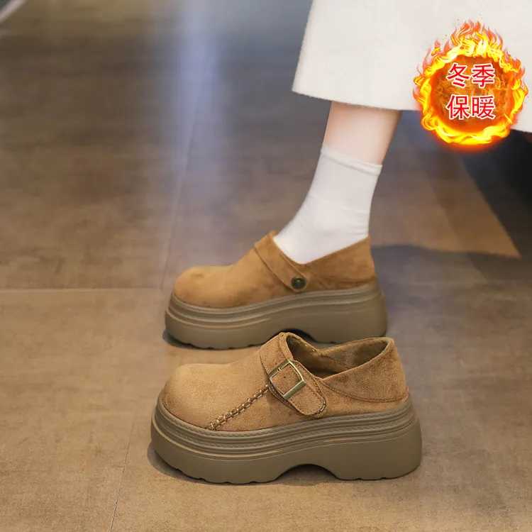 加绒勃肯鞋女2025秋冬新款一脚蹬乐福鞋包头两穿拖鞋复古小码单鞋
