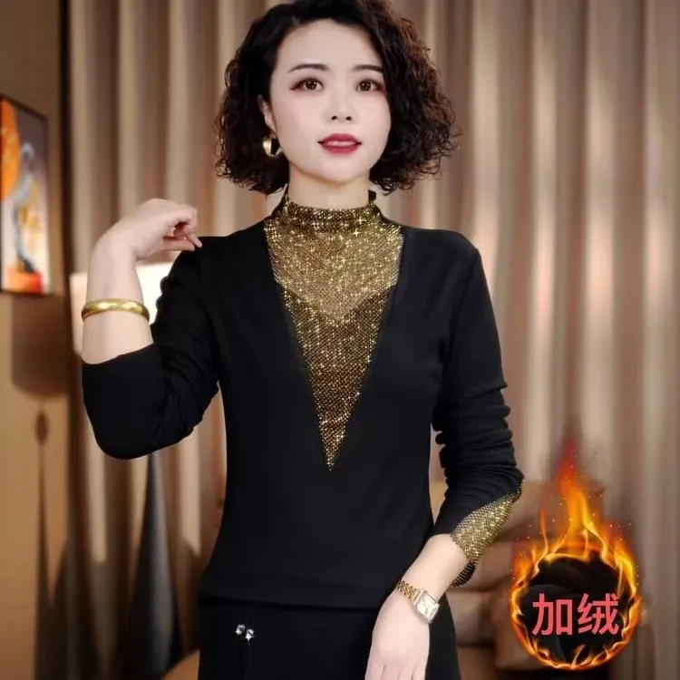 2025新款秋冬时尚百搭抓绒洋气镶钻气质保暖上衣女