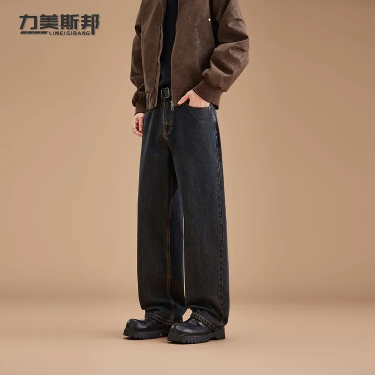 力美斯邦【日落余晖】美式复古丹宁原色直筒宽松休闲牛仔裤男款秋冬