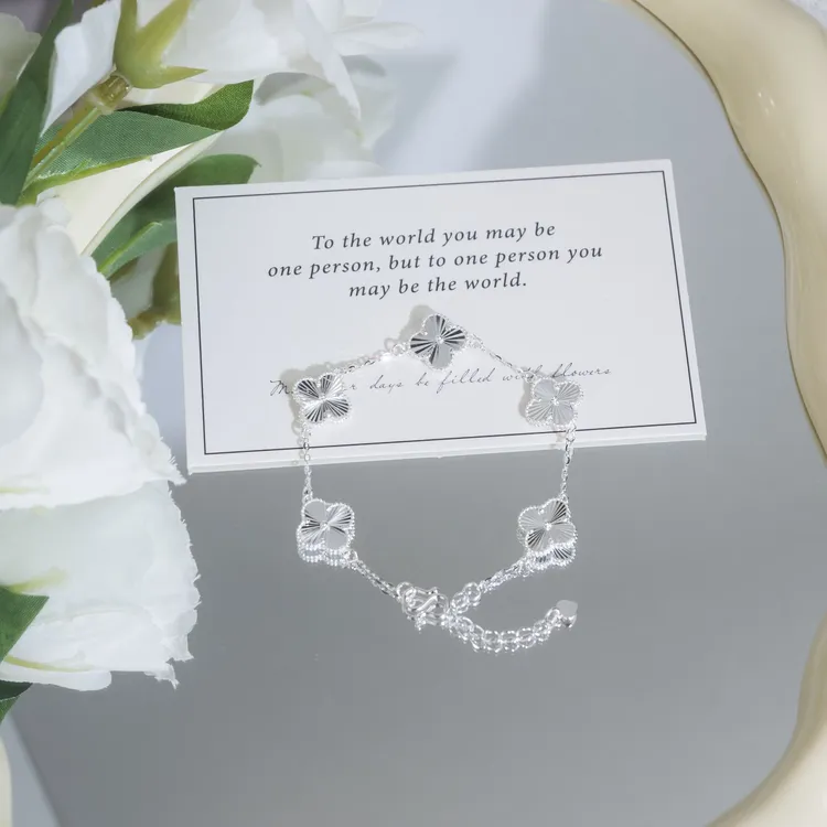 足银手链 「四叶草-缘定五生」010065足银手链 通体足银 镭射工艺