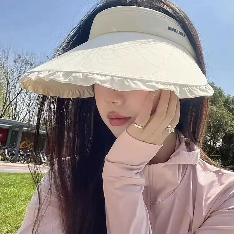 花边加大檐防晒帽2025新款夏季户外冰丝发箍式防紫外线遮阳帽子TJ