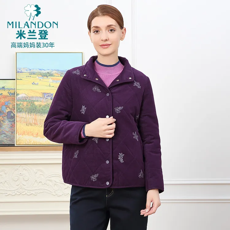 MILANDON/米兰登2025灯芯绒加厚棉衣冬季新款女立领棉袄1Q450102