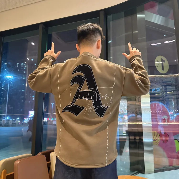 探戈优品【A字母刺绣卫衣】2025冬季长袖国风潮流重磅保暖加绒卫衣