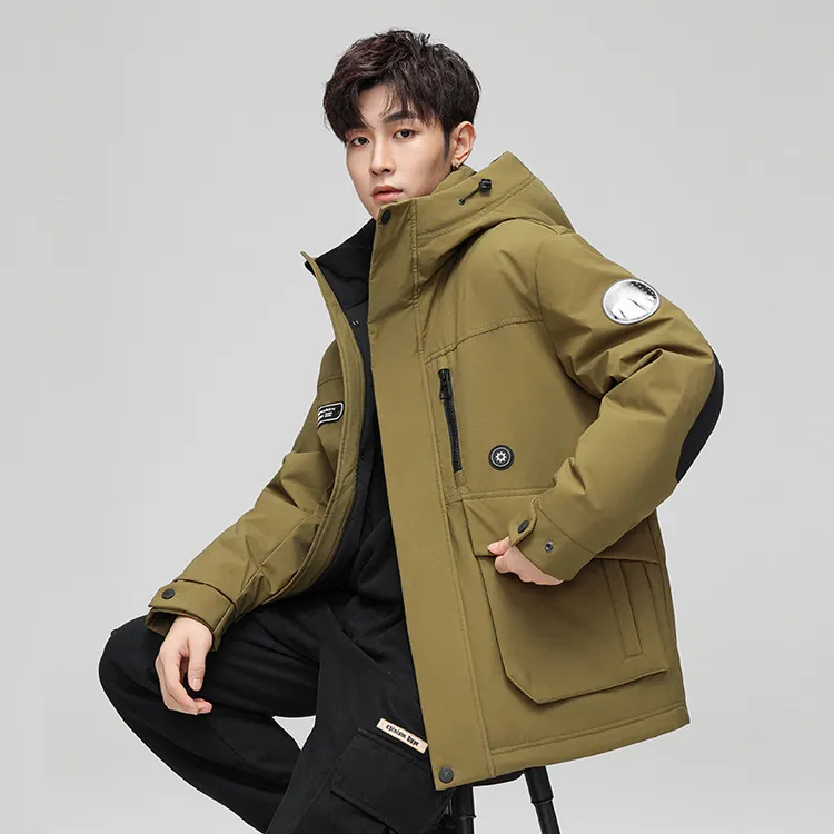 90绒白鹅绒羽绒服男冬季时尚连帽休闲外套男