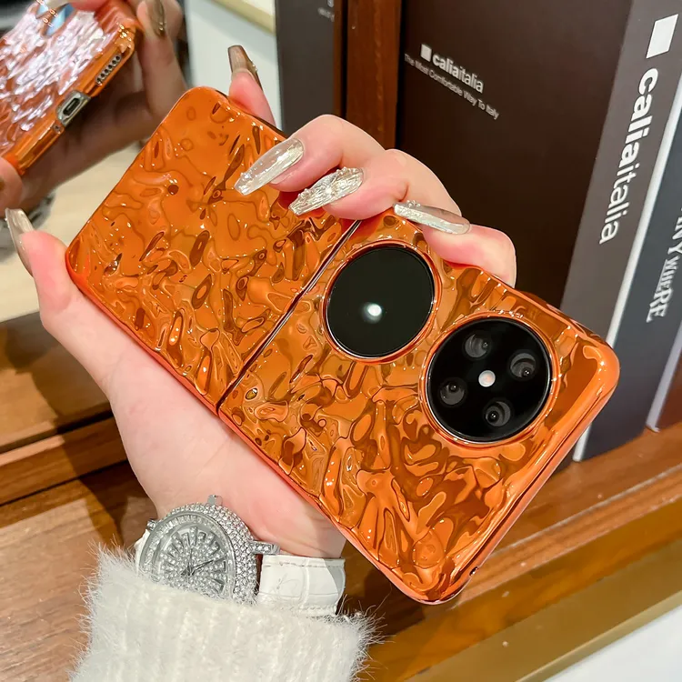 电镀褶皱适用华为purax手机壳橙色新款pocket2折叠屏小米mixflip2