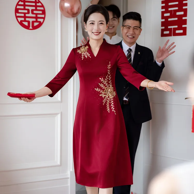 高贵奢华喜婆婆喜妈妈婚宴装2025新款夏装婚礼服装结婚婚庆连衣裙