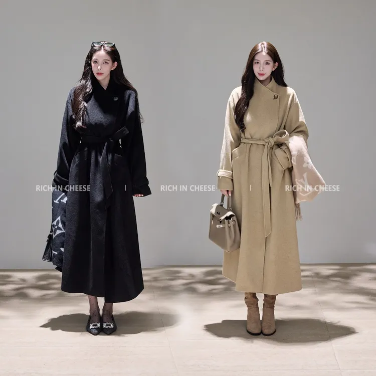 舒胡蕾 慵懒冬日 一粒扣时尚气质百搭设计师长款毛呢大衣