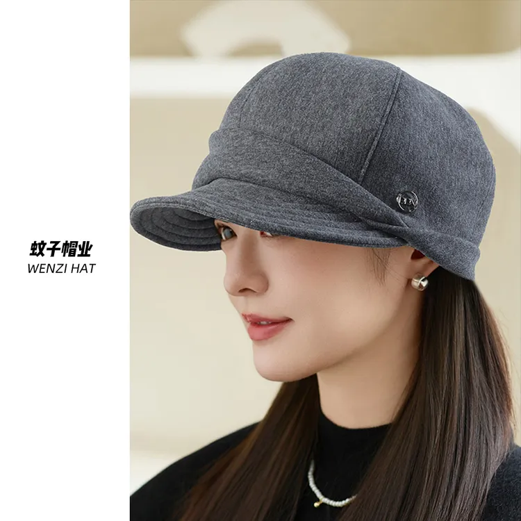 新款针织鸭舌帽子女时尚百搭画家帽户外旅游显脸小防风保暖贝雷帽