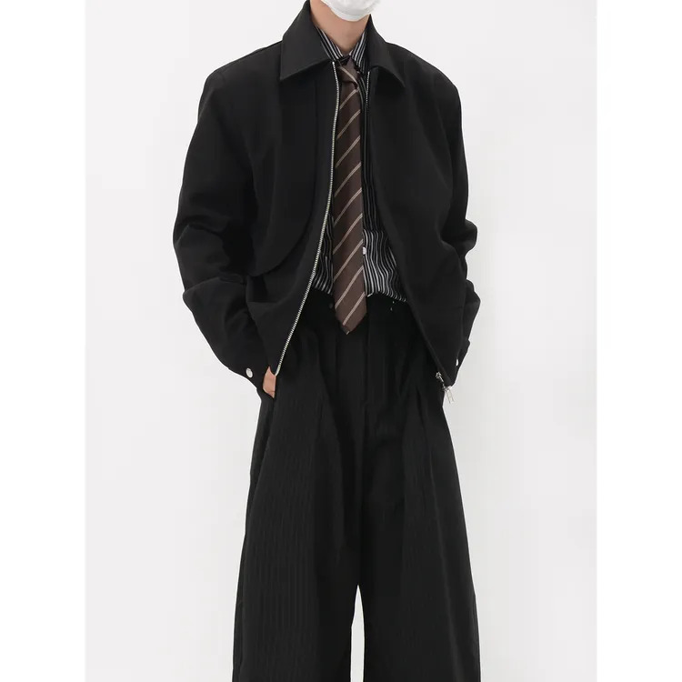 LUCE GARMENT设计感拼接翻领夹克外套男秋冬款高级感痞帅休闲上衣