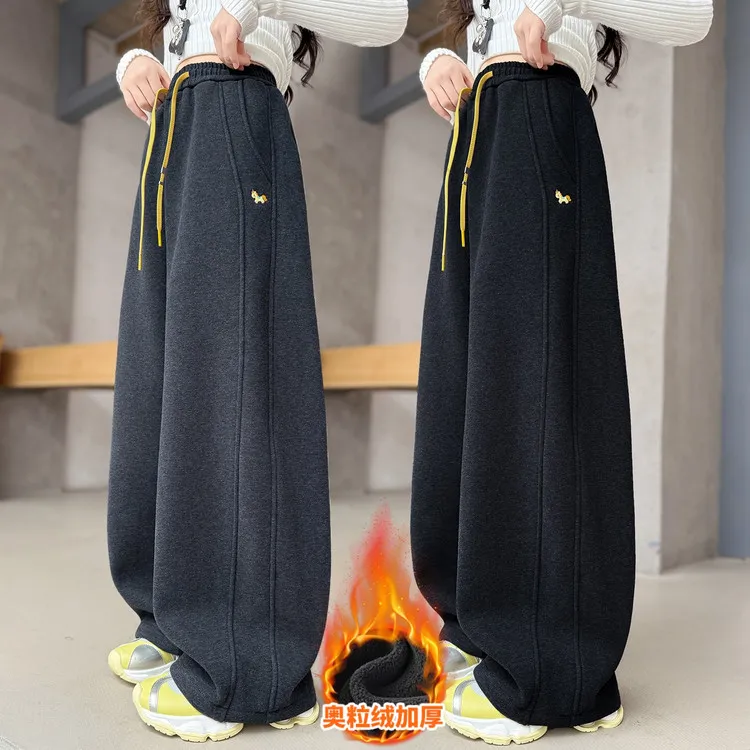 女童加绒加厚休闲裤秋冬儿童裤子加厚直筒阔腿裤百搭宽松外穿冬季