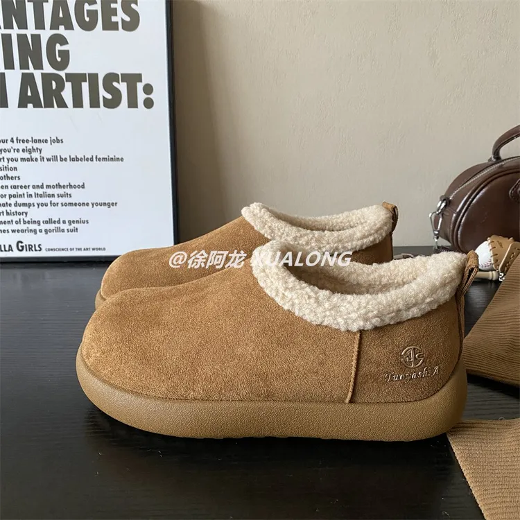 加绒保暖棉鞋小土豆勃肯鞋女2025冬季新款豆豆鞋一脚蹬雪地毛毛鞋