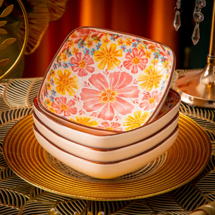 外贸出口【Diacelain】高端餐具蒲公英6英寸四方碗点心碗蛋糕水果碗