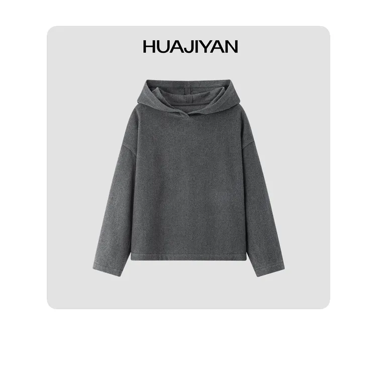 华吉言/HUAJIYAN【银河】羊绒羊毛混纺高支落肩宽松连帽卫衣
