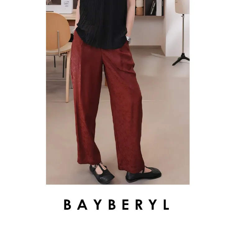 BAYBERYL老贝红云裤*香云花罗国风松紧时尚休闲裤XXK5E3001-6/25