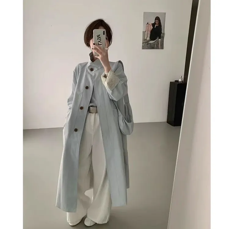 2025秋新款小个子韩系中长款立领风衣外套女日系英伦风休闲