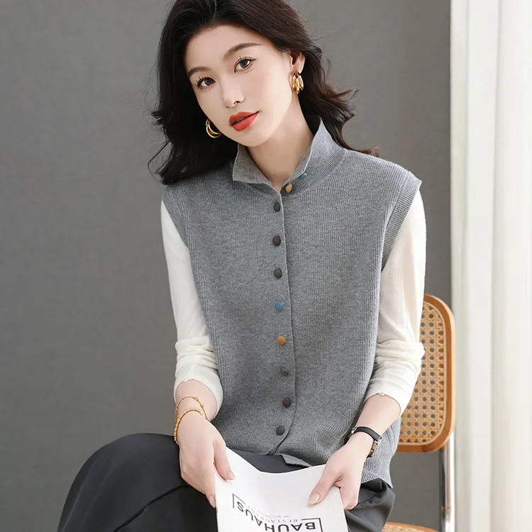 减龄提花叠穿针织衫马甲背心女款2025春季新款外搭坎肩无袖马夹潮