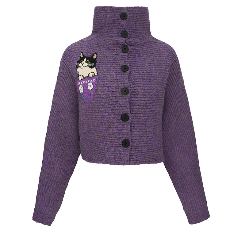 JUNGLE ME秋冬高领显白气质毛衣上衣时尚开衫紫色长袖百搭保暖