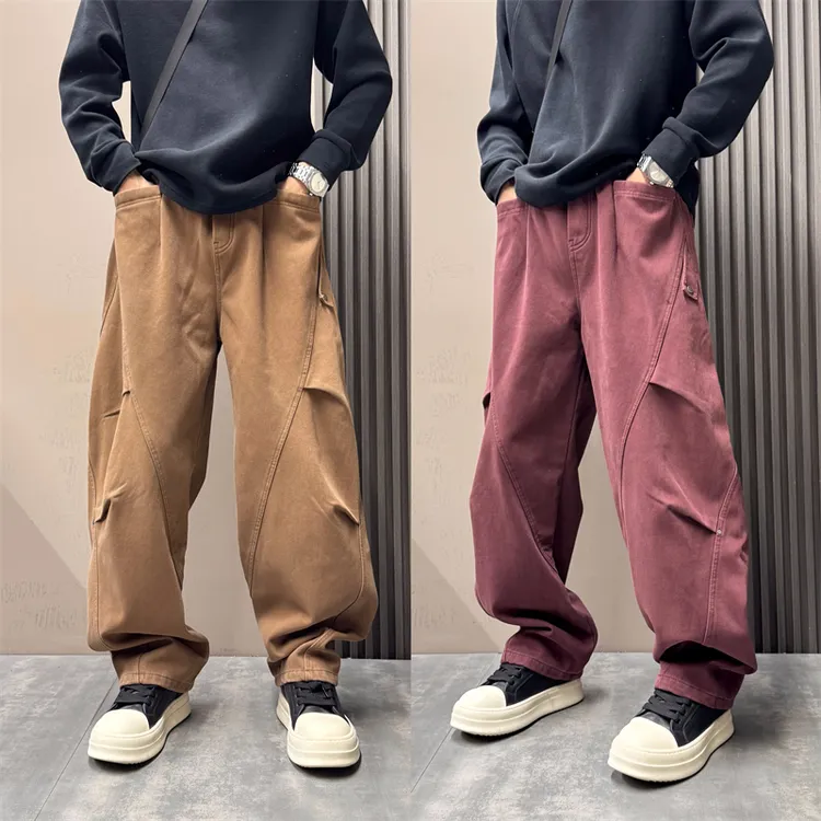 2025冬季美式厚款潮流复古水洗机能风工装休闲裤男宽松阔腿弯刀裤