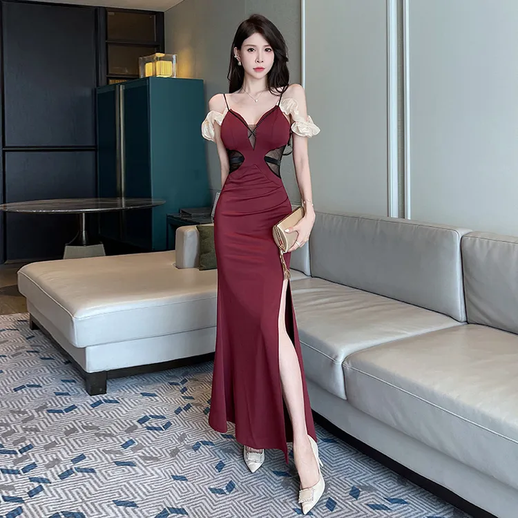 新款夏季宴会显瘦吊带晚礼服院酒店spa技师工作服显瘦性感减龄款