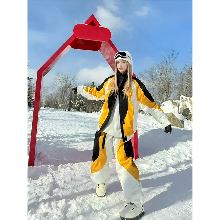 美式撞色滑雪服套装女2025秋冬新款户外防风保暖单板情侣雪服