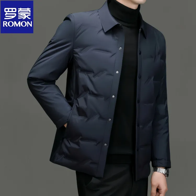 Romon/罗蒙冬季新款男士衬衫领轻薄羽绒服商务休闲青年保暖外套潮