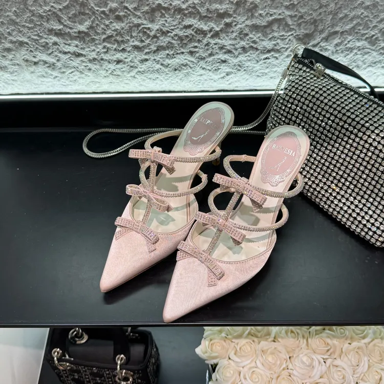 【Stanilunraut】法式蝴蝶结高跟鞋2025新款桑蚕丝气质单鞋水钻凉鞋