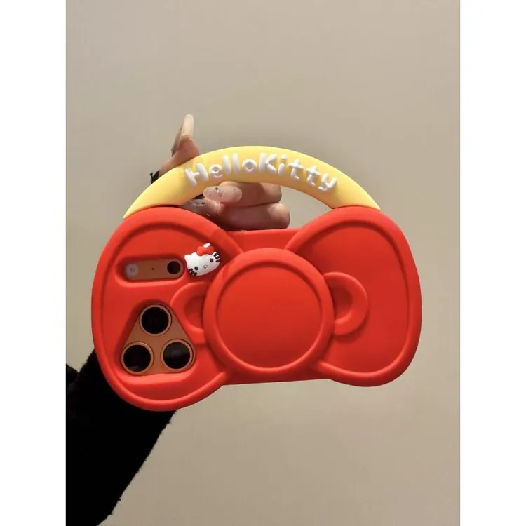 卡通红色蝴蝶结提包猫咪用iphone17promax苹果16手机壳15硅胶新款