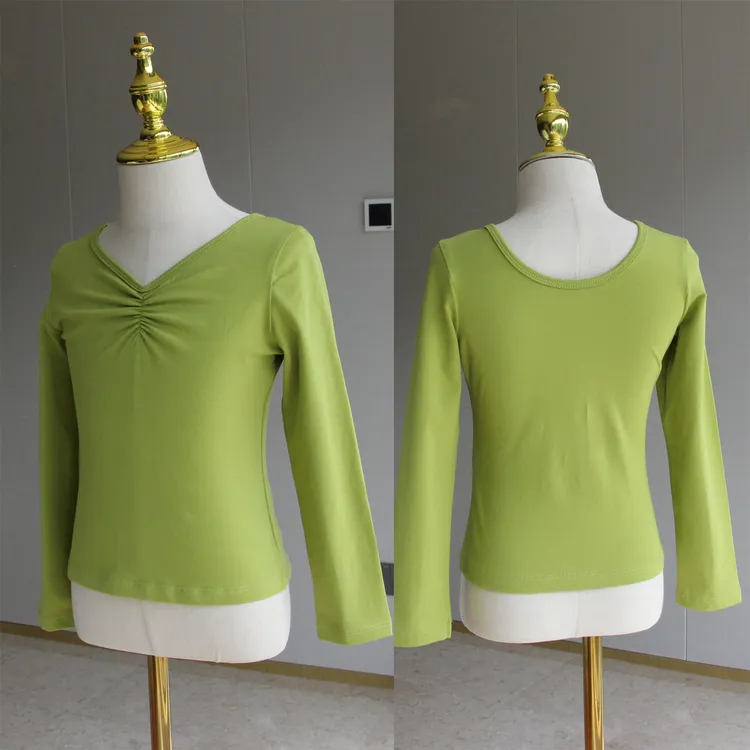儿童舞蹈服女大童秋冬长袖棉分体V领古典舞练功服上衣中国舞套装