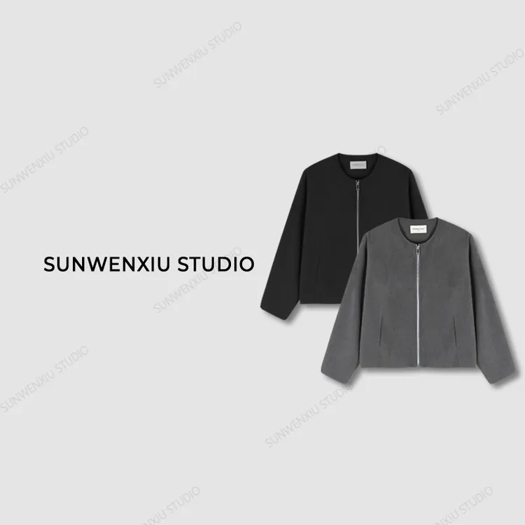 swx studio3店 ”知性美”早秋精致感通勤无领休闲短款外套