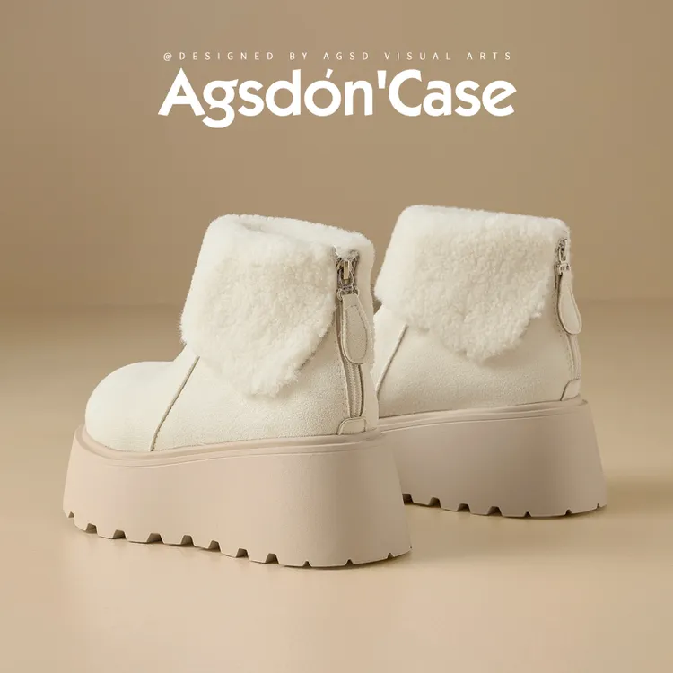 /奥古狮登白色雪地靴女冬季2025新款爆款保暖加绒棉鞋子短靴厚底Q