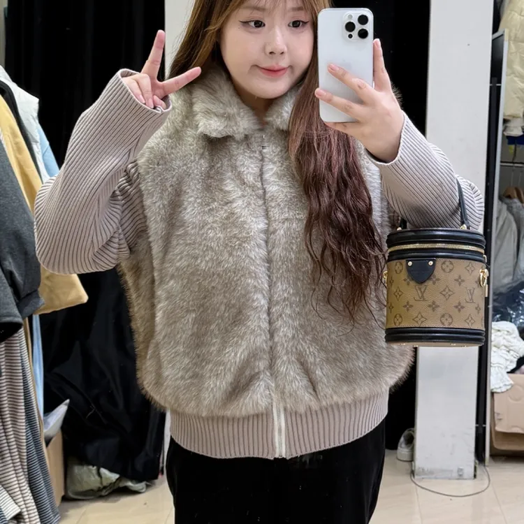 【胖胖卿】辣妹毛毛拼接针织袖外套