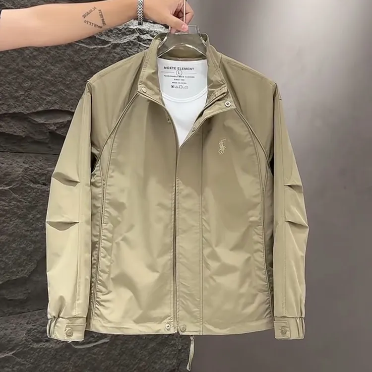 秋季立领宽松百搭高级纯色夹克休闲百搭帅气潮流男装网红拼接外套