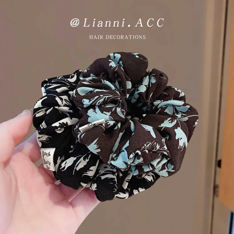 复古撞色碎花大肠发圈优雅气质时尚双层缎面扎发发圈百搭头绳发饰
