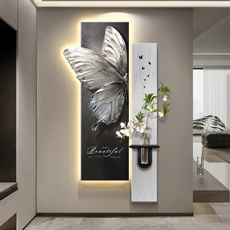 新款壁画现代轻奢高级感玄关装饰画入户正对门蝴蝶过道走廊挂画