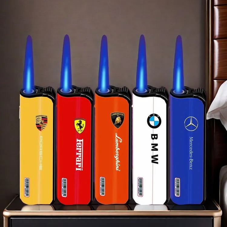 金属防风迷你户外网红高档直冲打火机创意刻字车标家用网红款早安