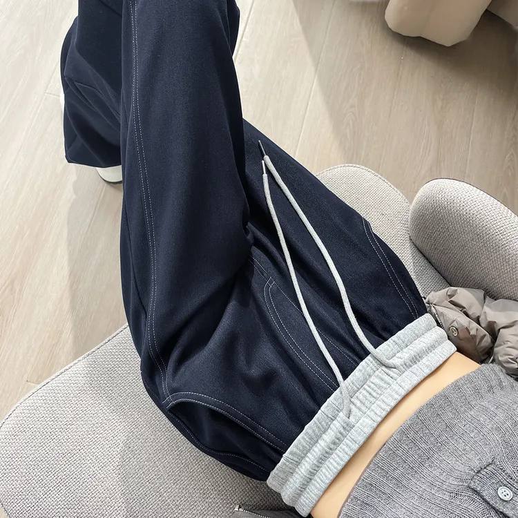 松紧腰深蓝直筒牛仔裤女秋冬加绒加厚2025新款小个子窄版阔腿裤子