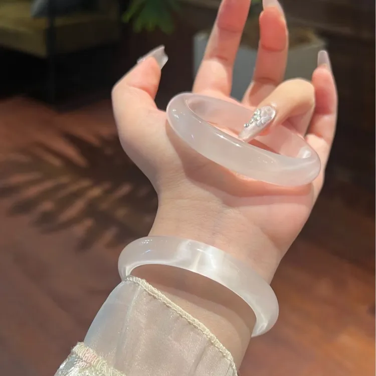 非金属仿水晶手镯 高冰白月光猫眼手镯