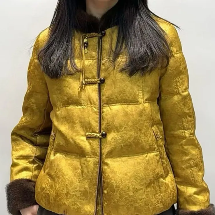 新中式国风毛领加厚保暖妈妈款羽绒服