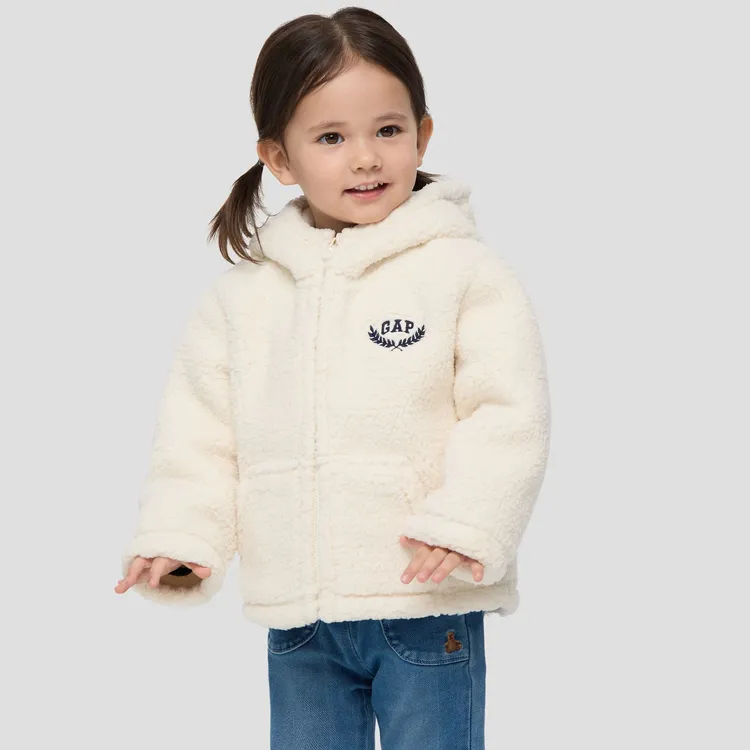 Gap男女童2025冬季新款logo刺绣仿羊羔绒宽松卫衣儿童装804630