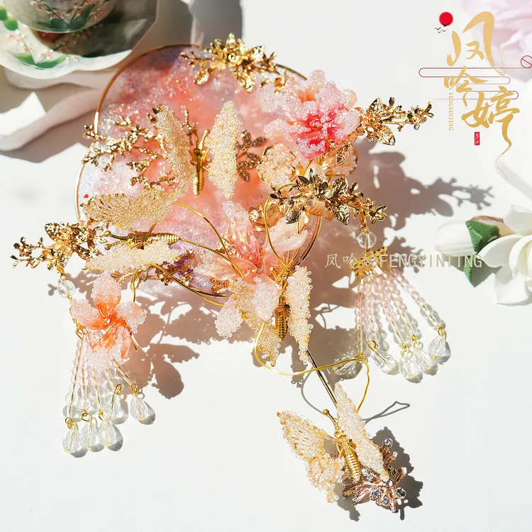 高颜值新中式风团扇手捧花扇子结婚晨袍摆拍出嫁纯手工扇高级成品