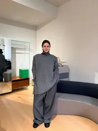 KIOKWANG//设计款经典百搭宽松廓形有垫肩高领毛衣纯色保暖时尚