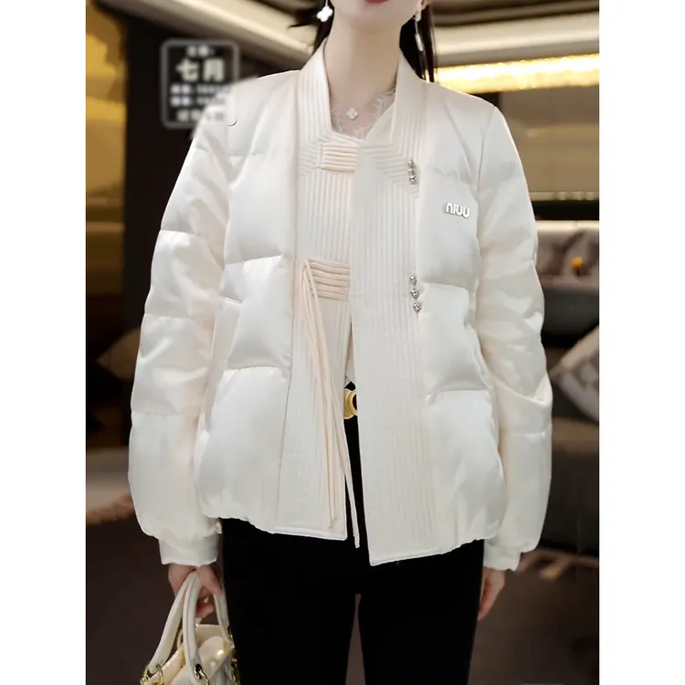 韩系名媛风纯色保暖加厚羽绒服女2025冬季新款遮肚子显瘦开衫外套