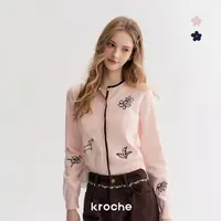 【雪宝专享】Kroche 25aw 撞色手绘图案刺绣 假两件长袖针织开衫