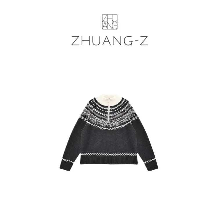【ZHUANG -Z】（叙事）费尔岛重工提花圆领长袖羊毛半拉链针织衫