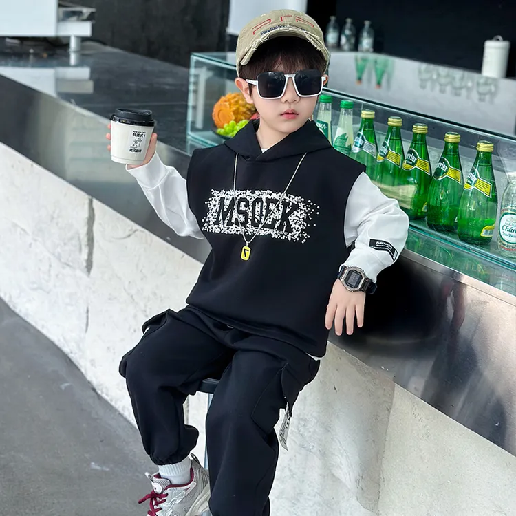 男童马甲三件套儿童春装运动套装2025新款无袖坎肩宝宝百搭卫衣潮